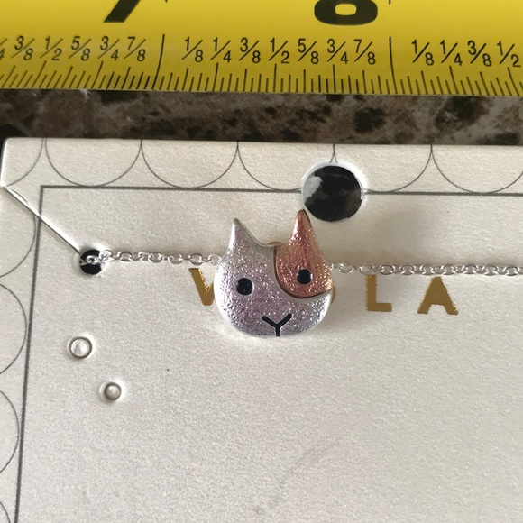 Cute Silver & Rose Gold Calico Cat Necklace - Picture 5 of 5